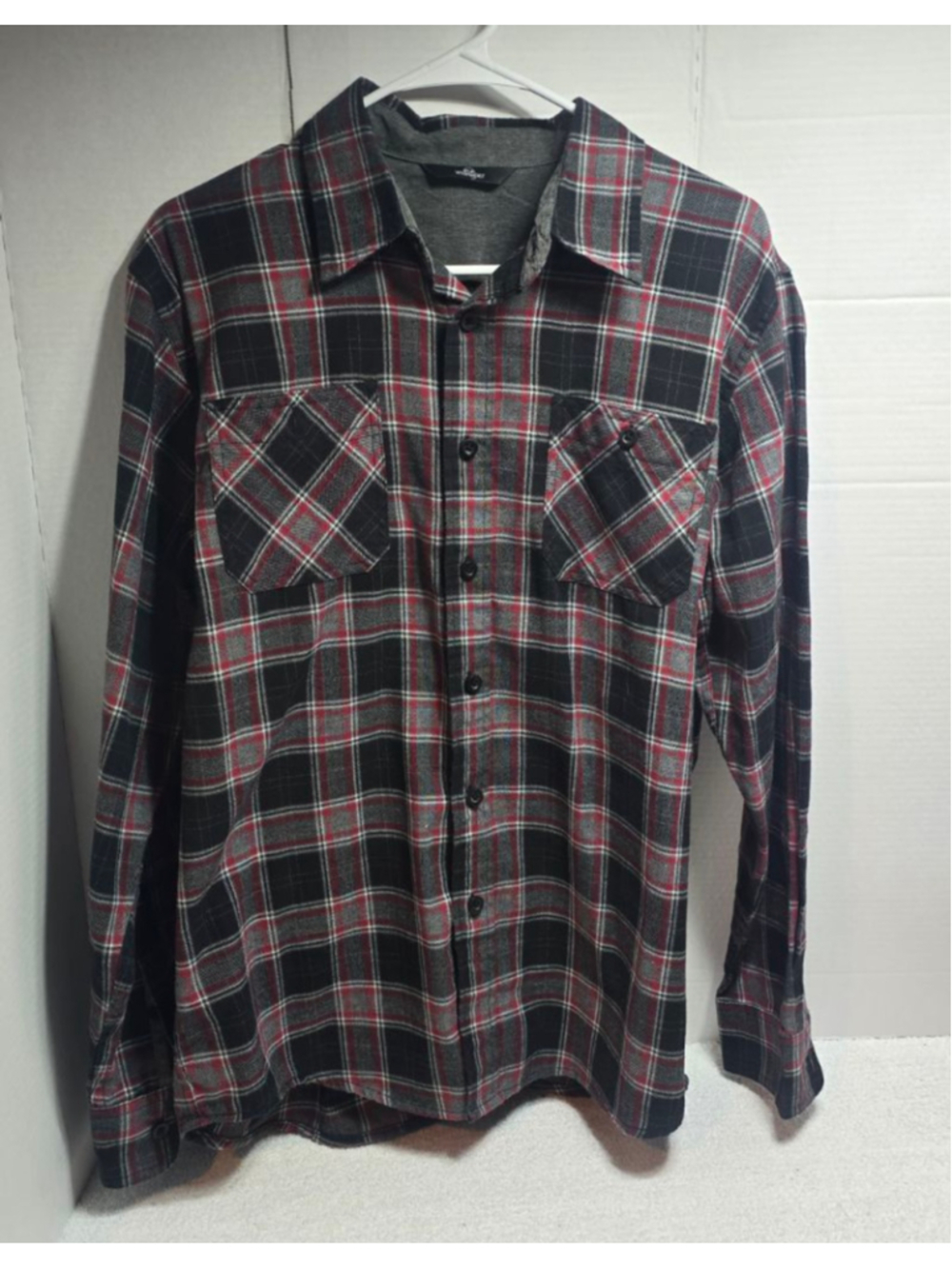 Men's Wrangler Plaid Casual Button Down Shirt M Black Red